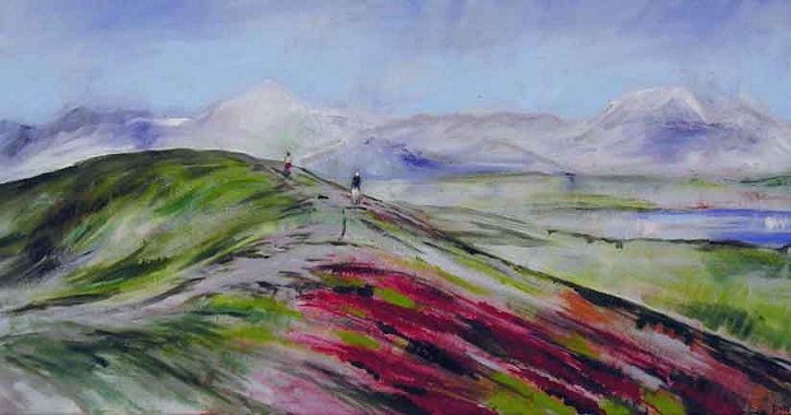 'Approaching McClaren Glacier', oil on canvas