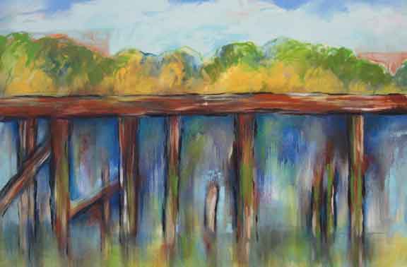 'Weathered timbers', oil on canvas
